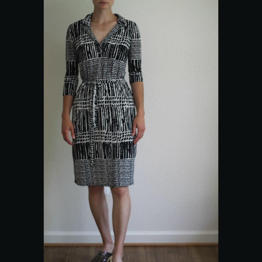 Mlle Gabrielle 3/4 Sleeve B&W Print Dress
